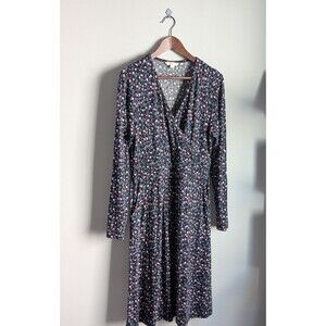 Boden Women’s Crossover Dress Size 10 R Black With Color Print Midi Balletcore